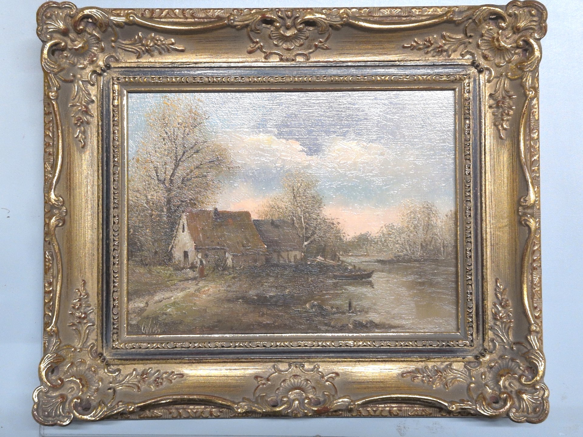 Los 271 – 1 Bild, Häuser am Fluss, gerahmt