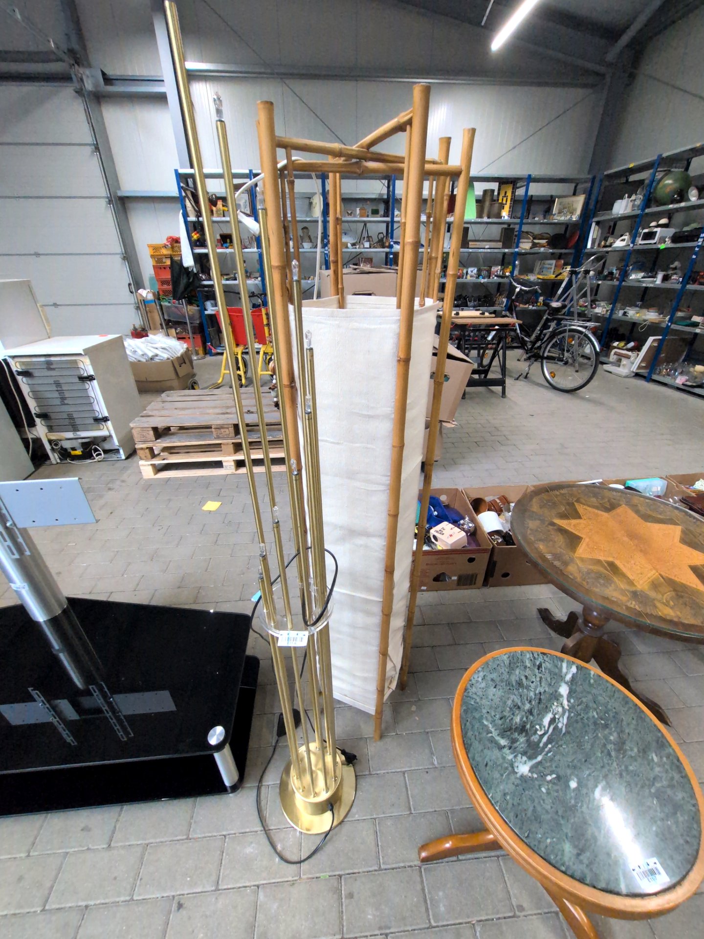 Lot 1055 – 2 floor lamps, bamboo and brass