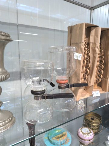 2 antike Kaffeebereiter Sintrax Jena Glas, Bauchans um 1925