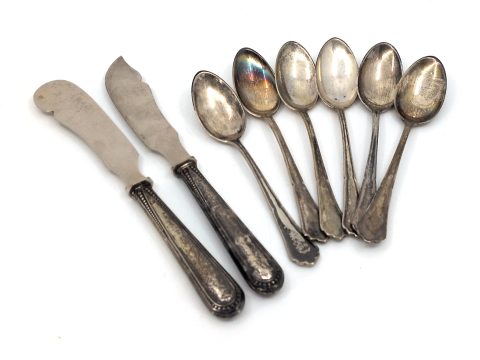 6 Teelöffel und 1 Messer, Silber 800
